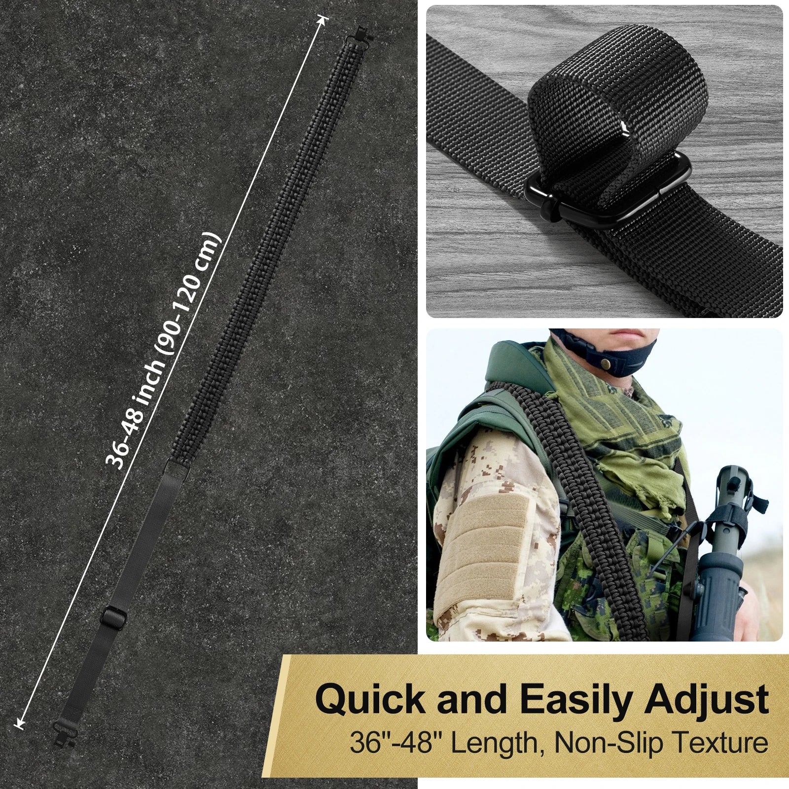 Two-Point Paracord Sling with Swivel - Non-Slip & Adjustable Gear Carrier