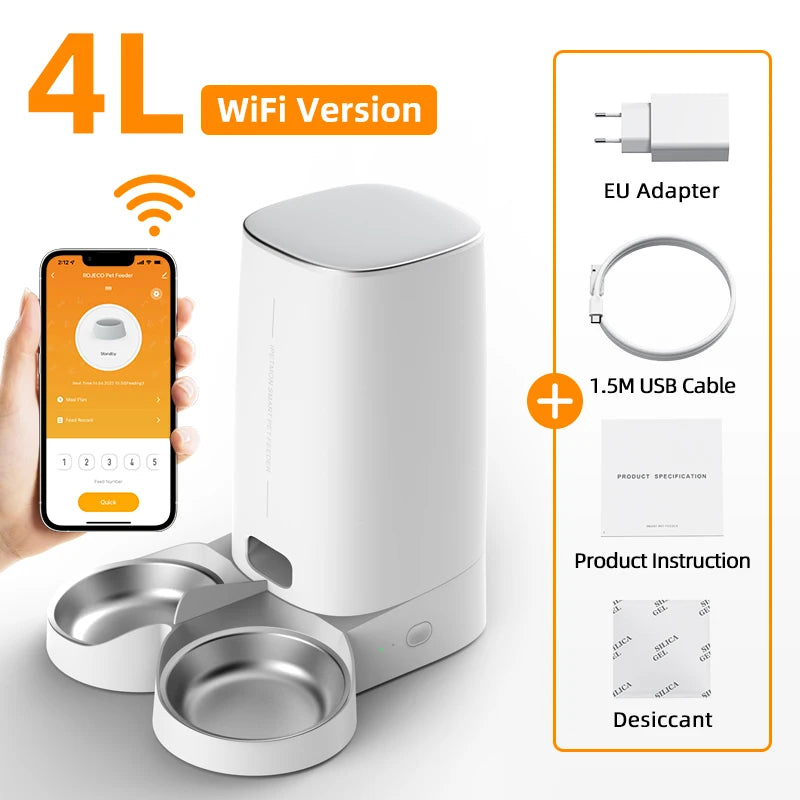 ROJECO Smart WiFi Double Automatic Pet Feeder | Remote Control Kibble Dispenser