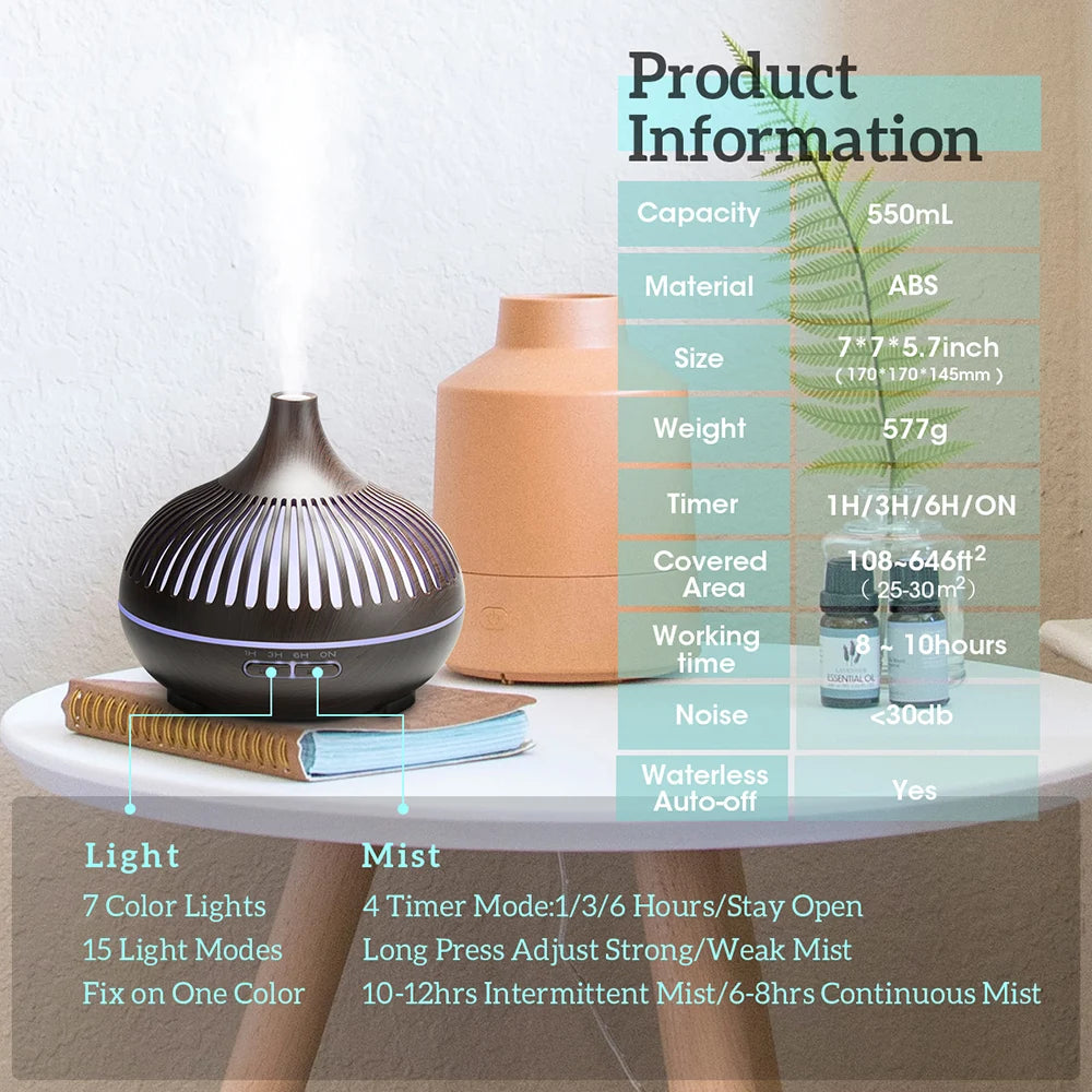 Wood Grain Aromatherapy Diffuser with Remote - Essential Oil Mist