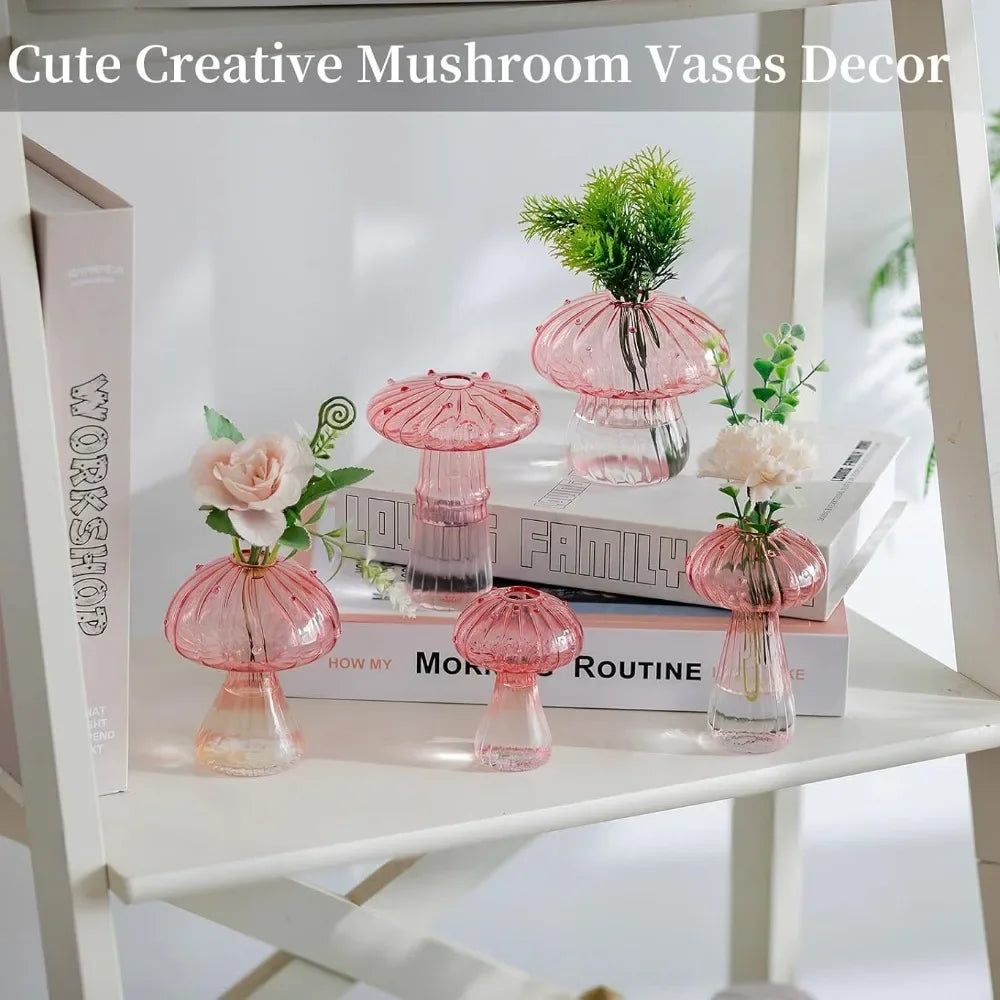 Mushroom Glass Vase Set | Hydroponic Home Decor | Unique Plant Vases