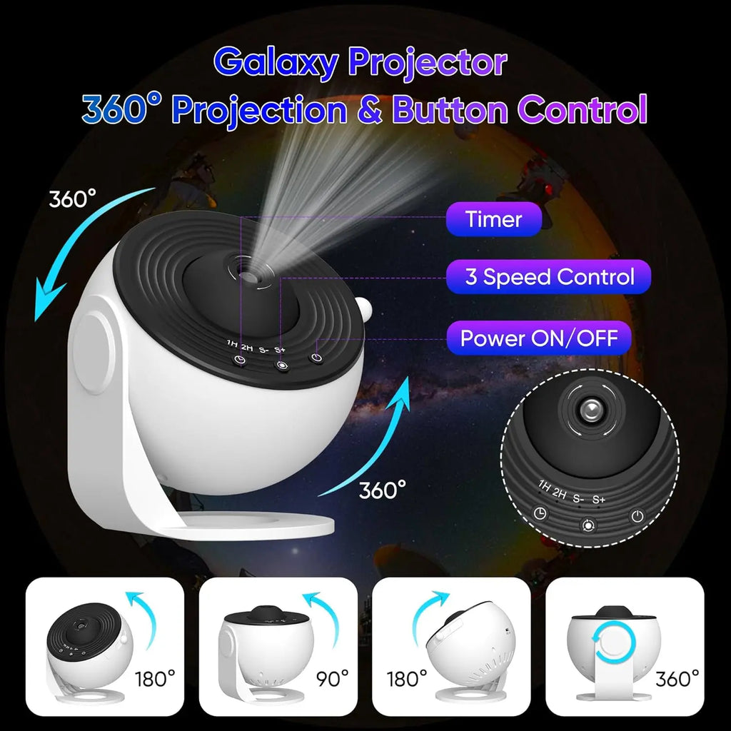 HD Galaxy Star Projector Night Light for Kids & Adults - 13 Films, 360° Rotation