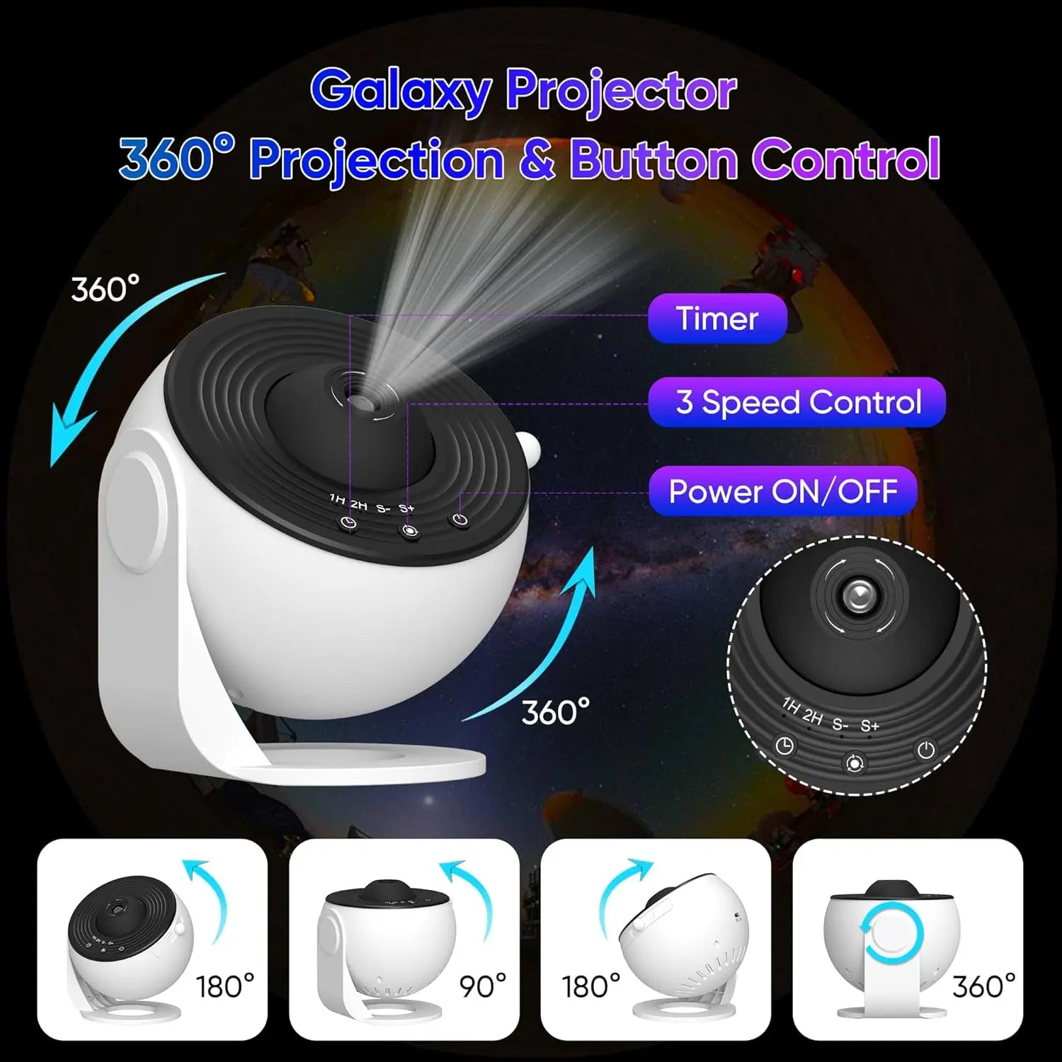 HD Galaxy Star Projector Night Light for Kids & Adults - 13 Films, 360° Rotation