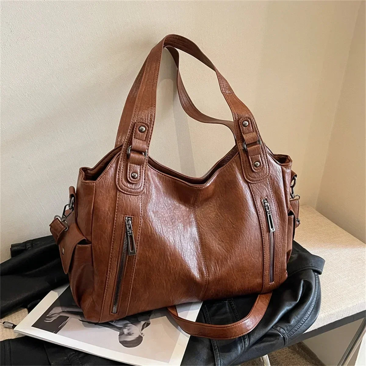 Vabena 2026 Soft Interior Shoulder Bags - High Quality Contrasting PU Handbags