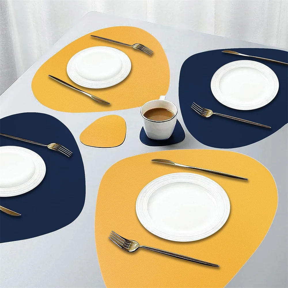 Modern Irregular PU Leather Placemats - Waterproof & Reversible Dining Table Mats