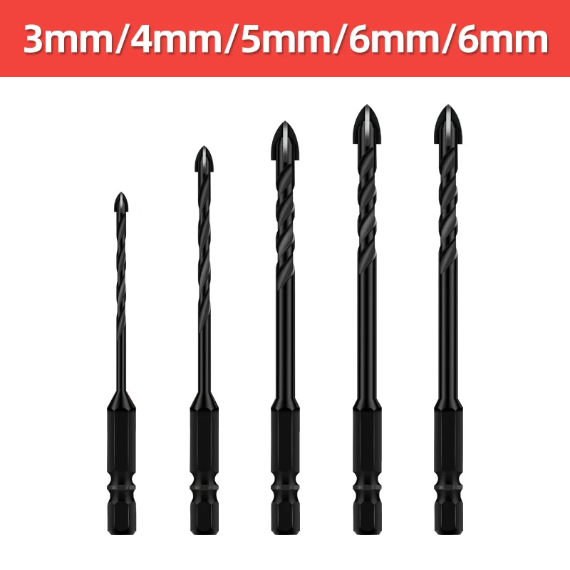 TOOLEYE Multifunction Cross Hex Drill Bit Set - Concrete, Tile, Glass, Metal