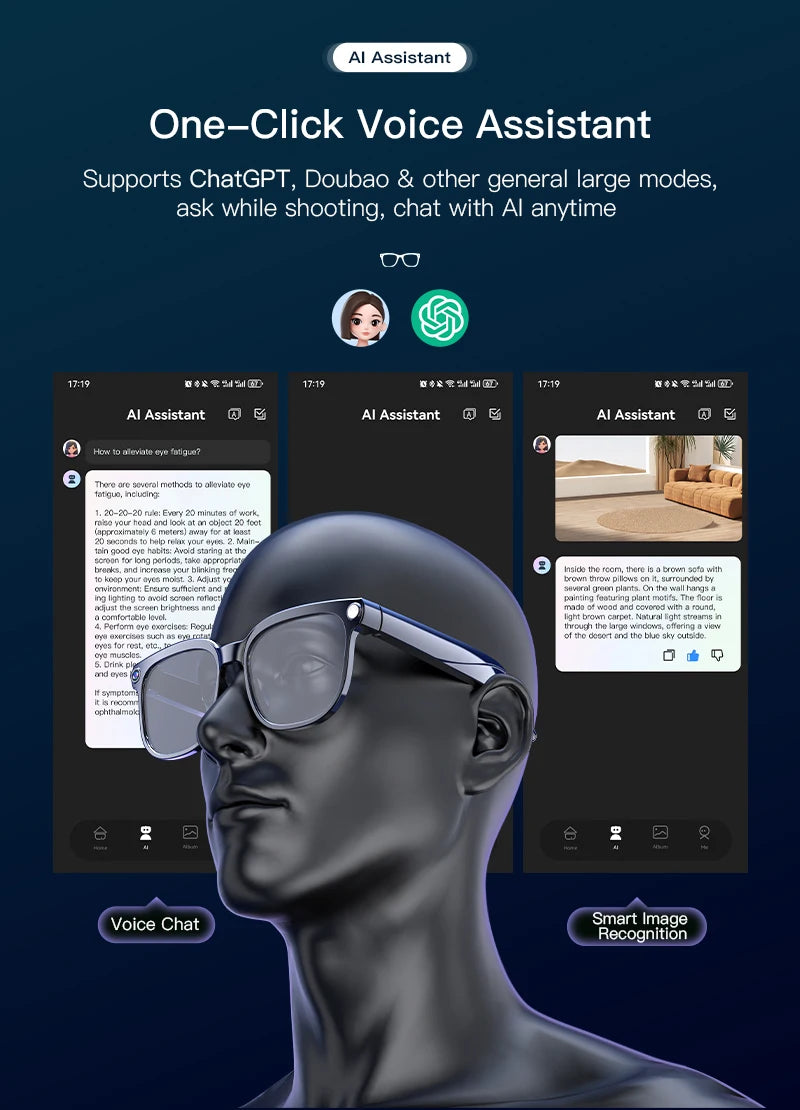 GUHUAVMI Smart Glasses: Hands-Free 1080P HD Video, Camera & ChatGPT AI