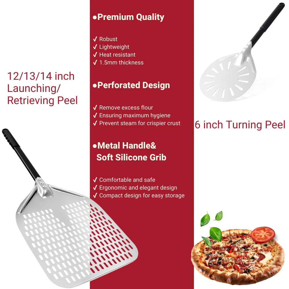6-14 Inch Hard Anodized Aluminum Pizza Peel – Durable Oven Spatula & Bread Paddle
