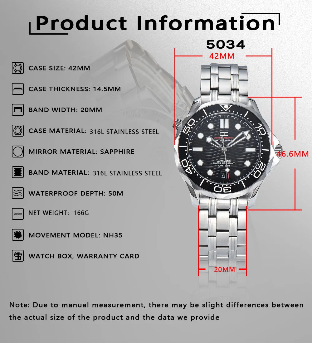 Vabena 42mm Automatic NH35 Men's Watch | Sapphire Crystal