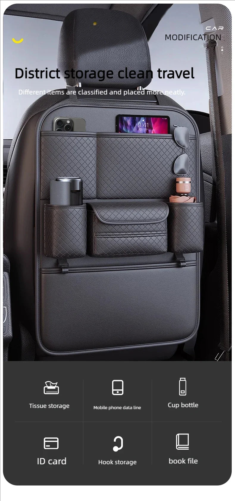 JFBONIN Car Seat Back Organizer - High-Capacity Multi-Pocket Storage