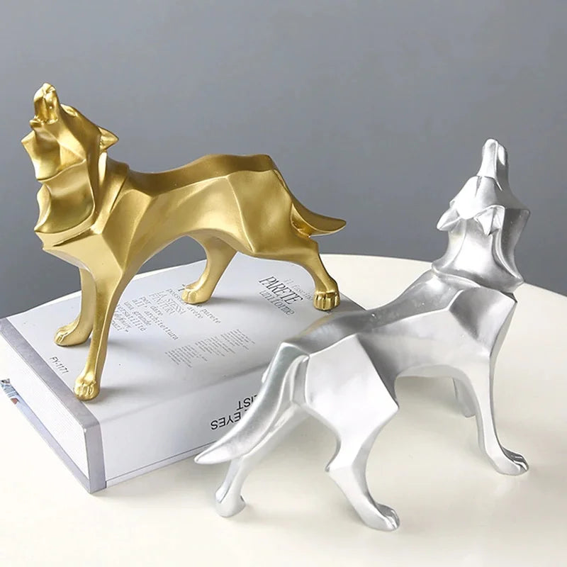 Modern Abstract Geometric Wolf Figurine - Resin Statue for Home & Office Decor