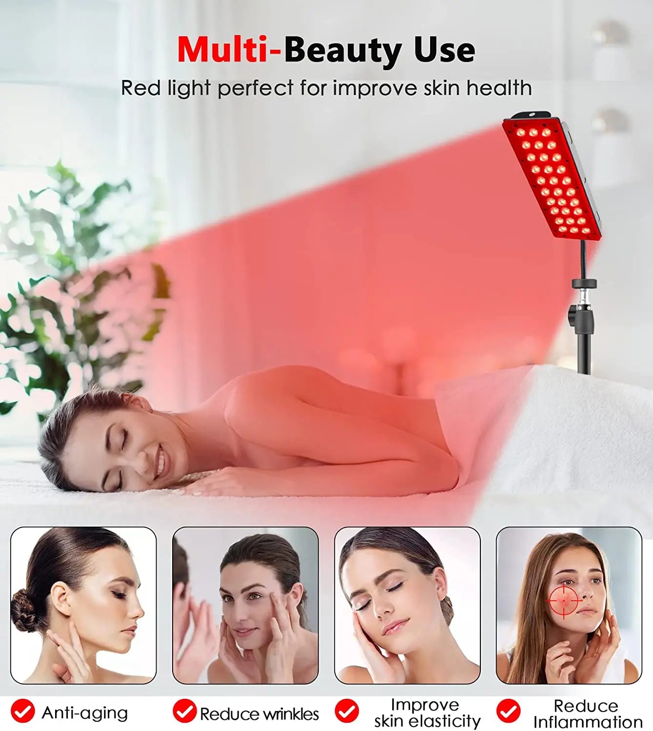 LED Red Light Therapy Lamp for Full Body & Face - Near Infrared for Joint Pain, Muscle Relief & Beauty