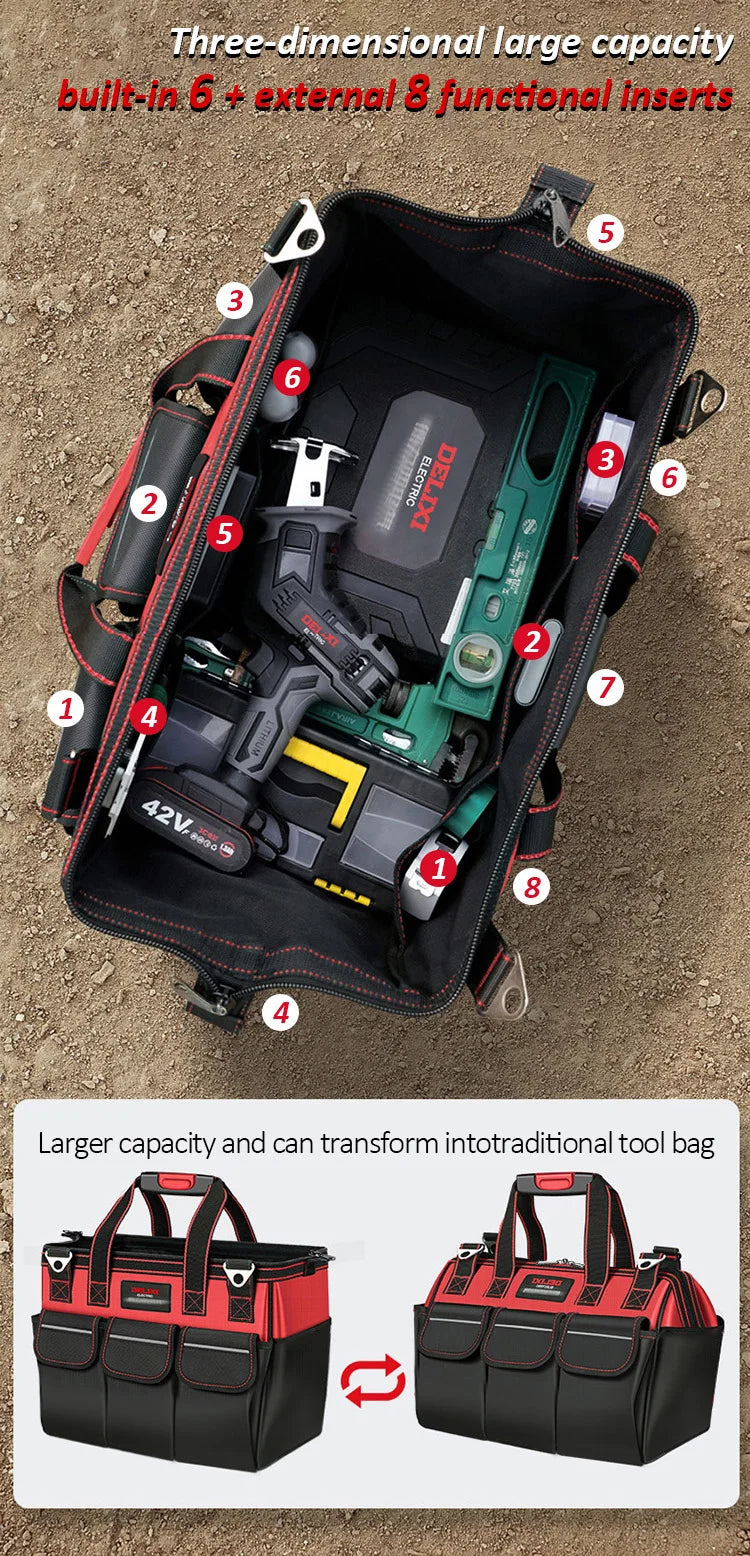 DELIXI ELECTRIC Multifunctional Waterproof Tool Bag - Durable Professional Storage