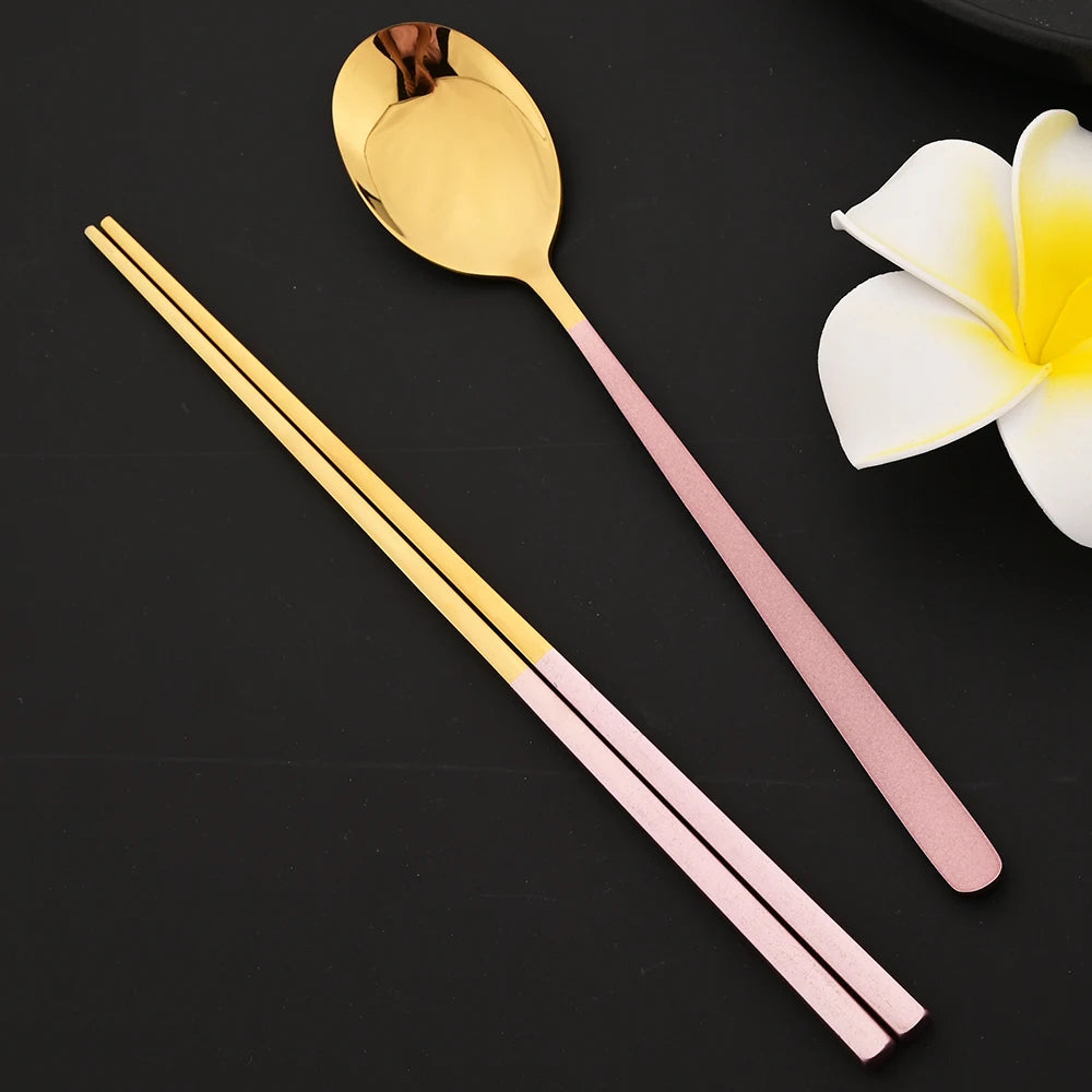 304 Stainless Steel Korean Cutlery Set | 10-Piece Chopsticks & Spoons