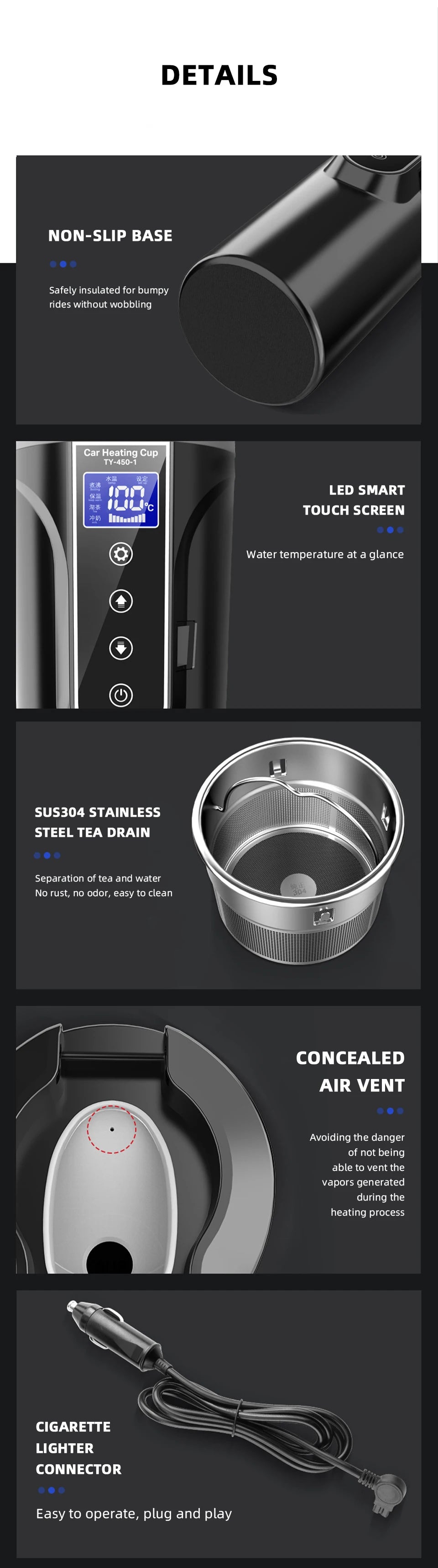 Portable Smart Car Kettle & Heating Mug - 12V/24V Touch Screen Thermal Cup