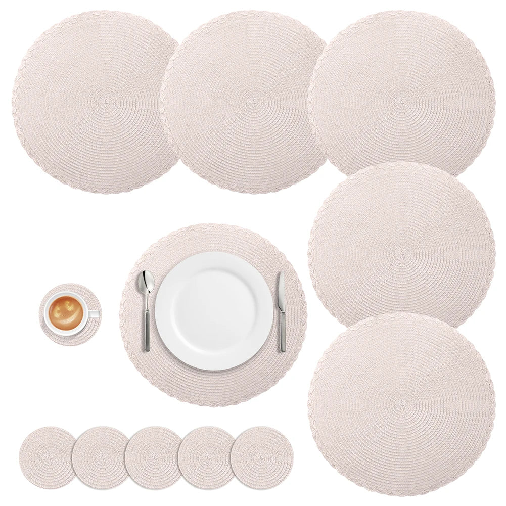 Elegant Round Braided Washable Placemats - Set of 6
