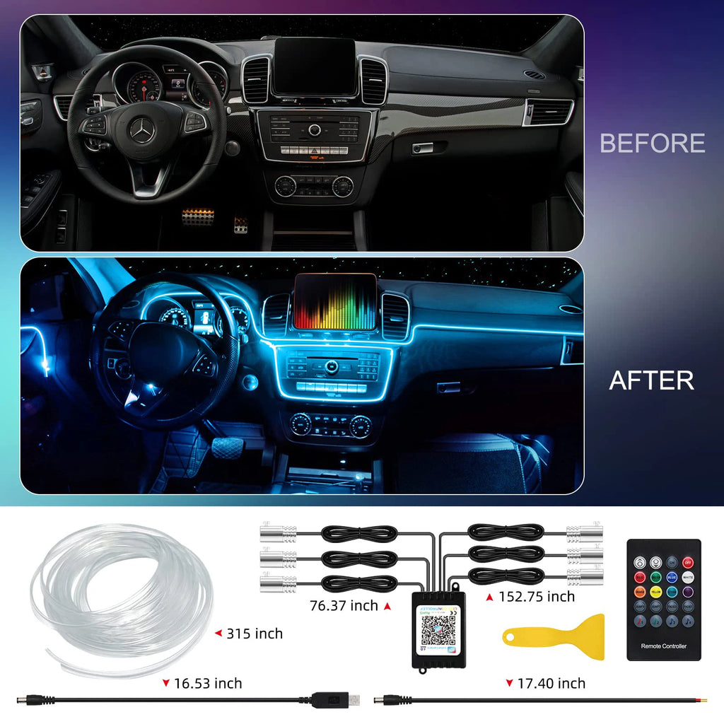 LED Car Interior Ambient Lighting Kit - RGB App Control Fiber Optic Strips