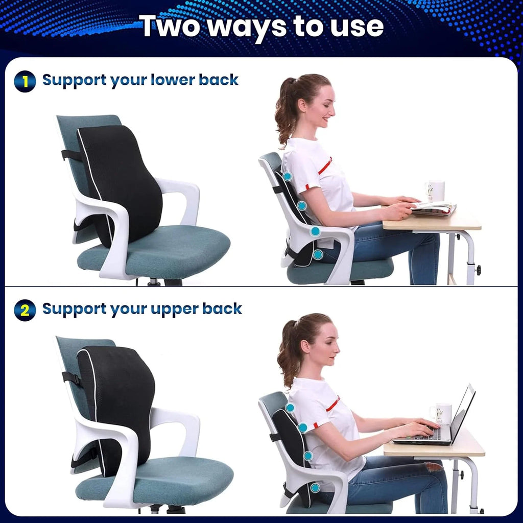 Non-Slip Memory Foam Lumbar Support Pillow | Back Pain Relief for Car, Office, Home