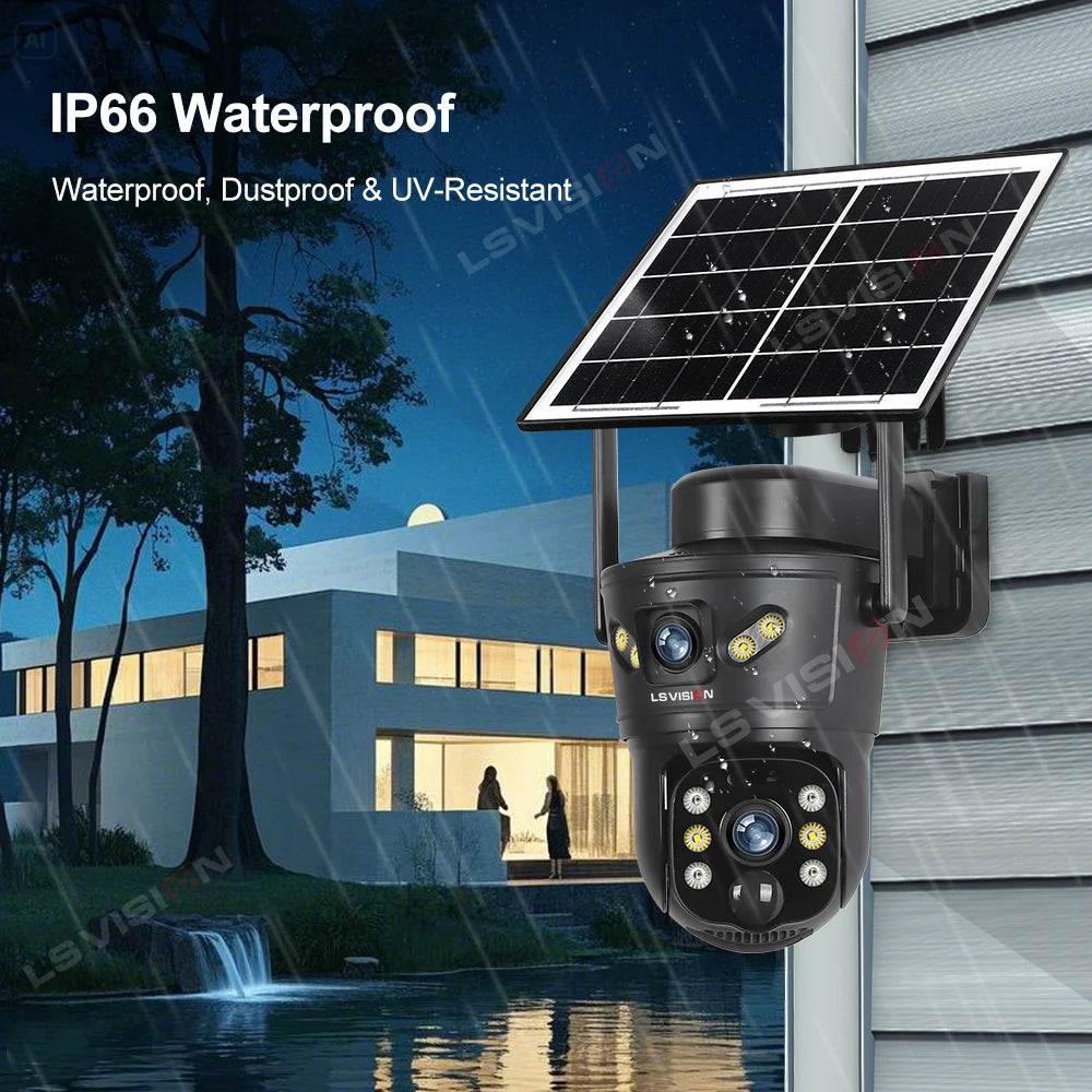 LS VISION 4G/WiFi Outdoor Solar Camera 8MP Dual Lens PIR SIM Night Vision Waterproof CCTV