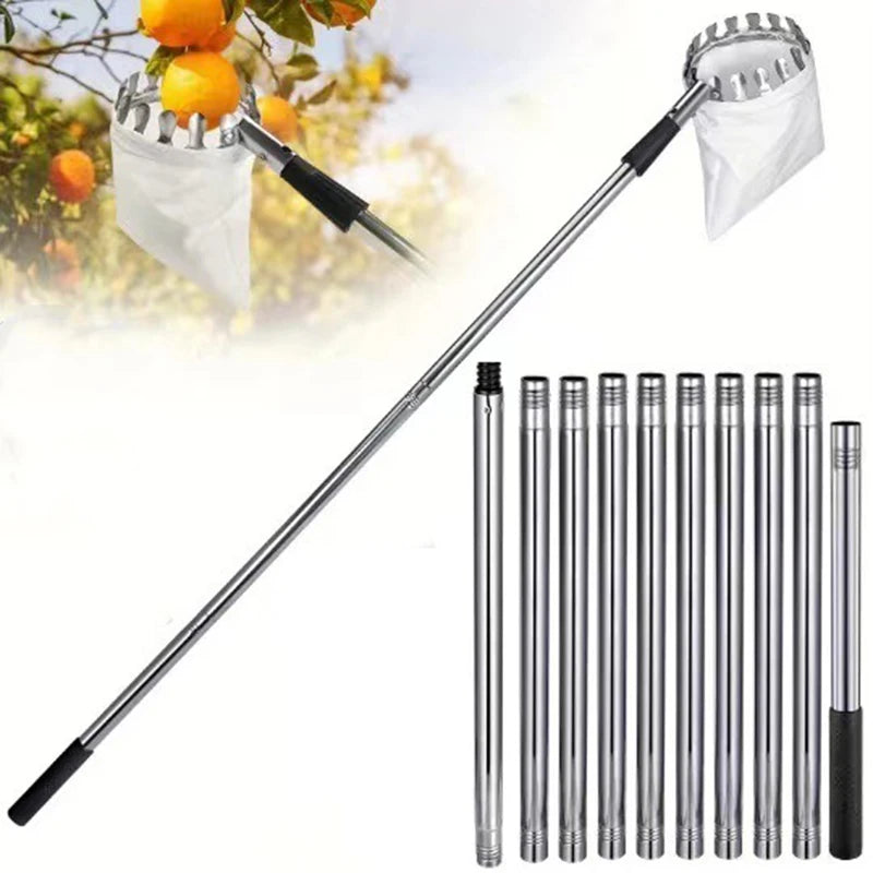 Vabena Stainless Steel Telescopic Fruit Picker Rod - 1.6-4M High Tree Orchard Tool