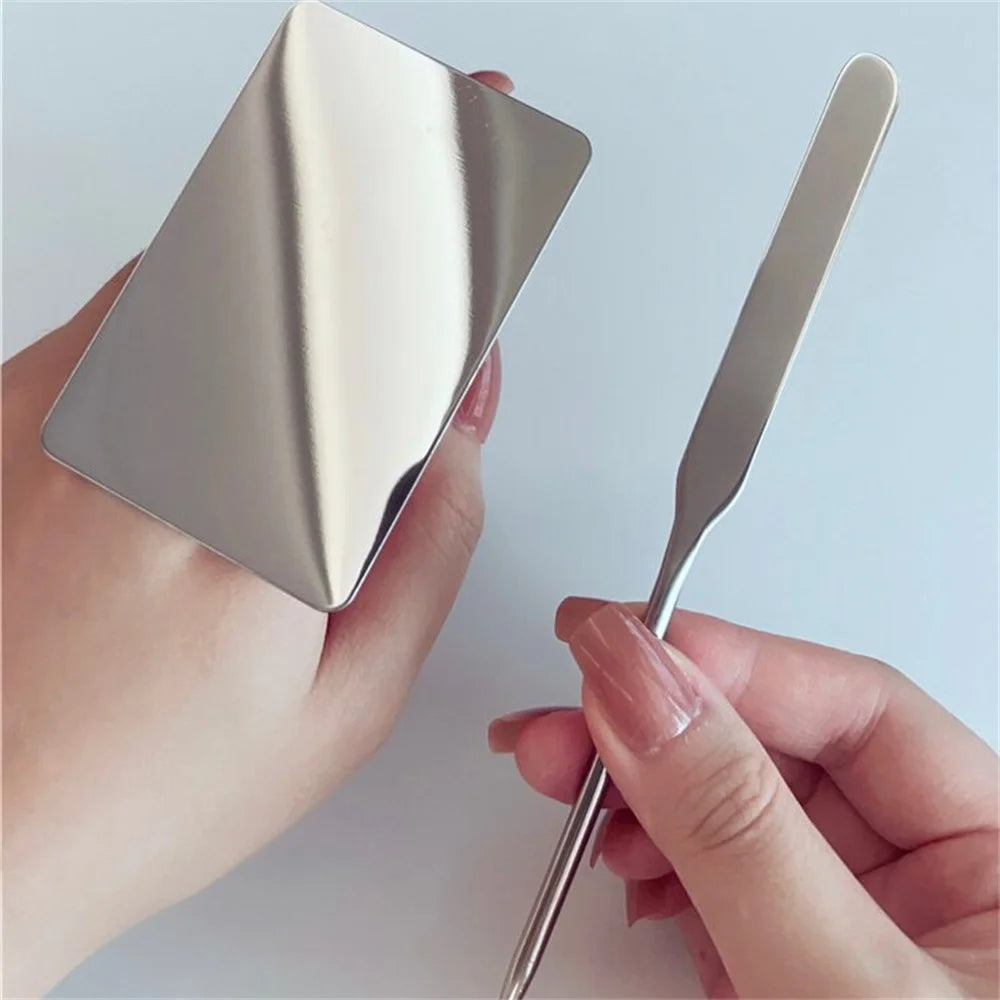2PC Stainless Steel Makeup Mixing Palette & Spatula Set