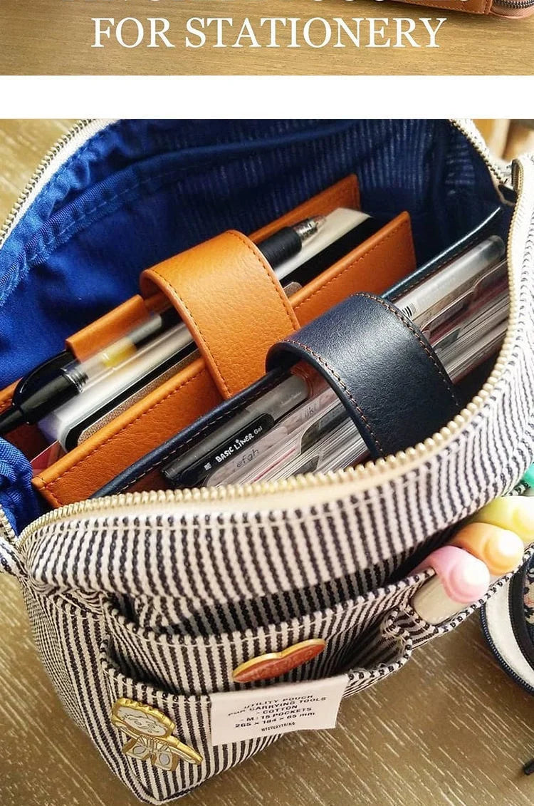 Large Capacity Canvas Pencil Case - Multi-Layer Storage for High School Students