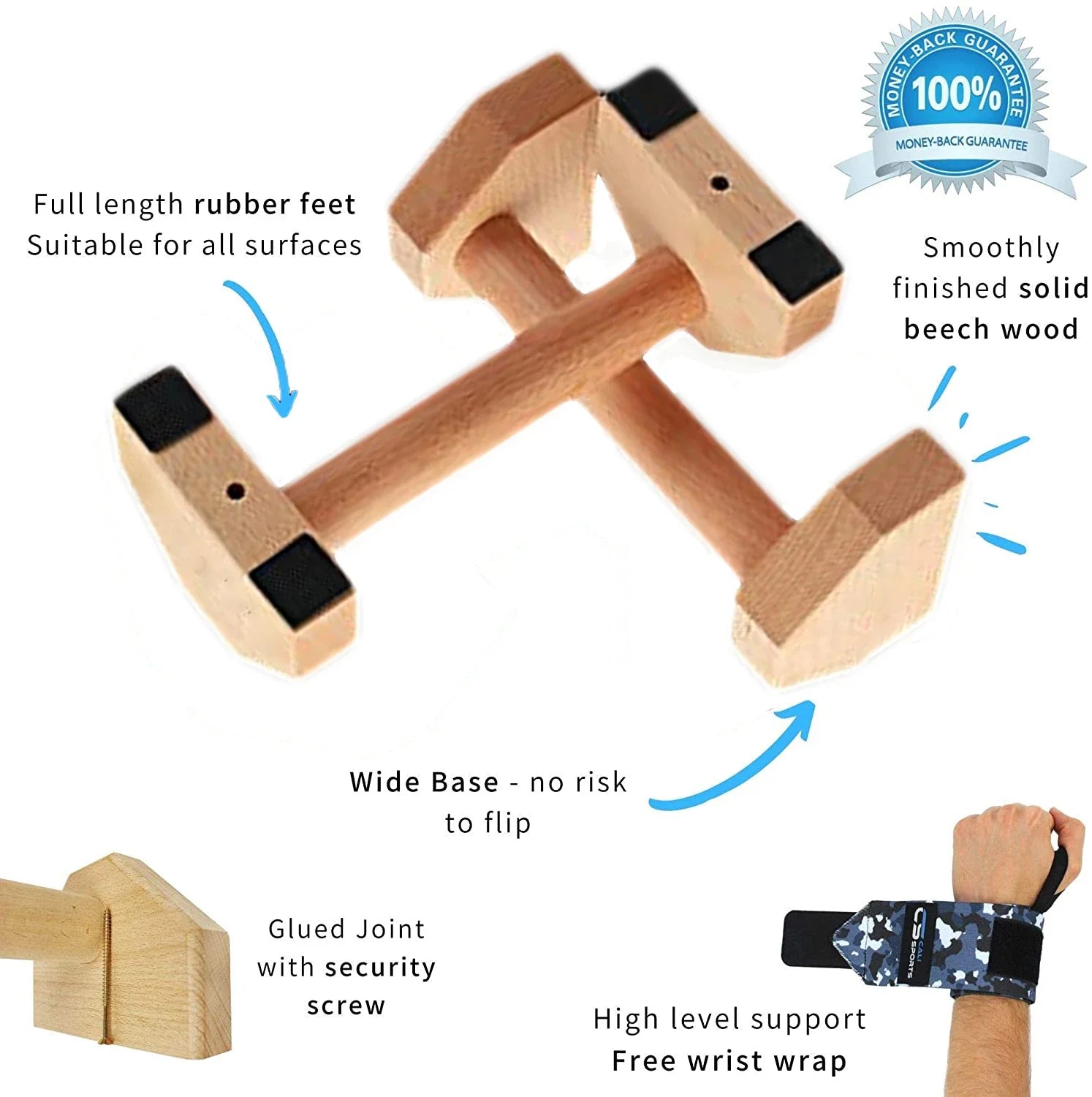 Wooden Push-Up Stands & Parallettes | Non-Slip Home Fitness Equipment