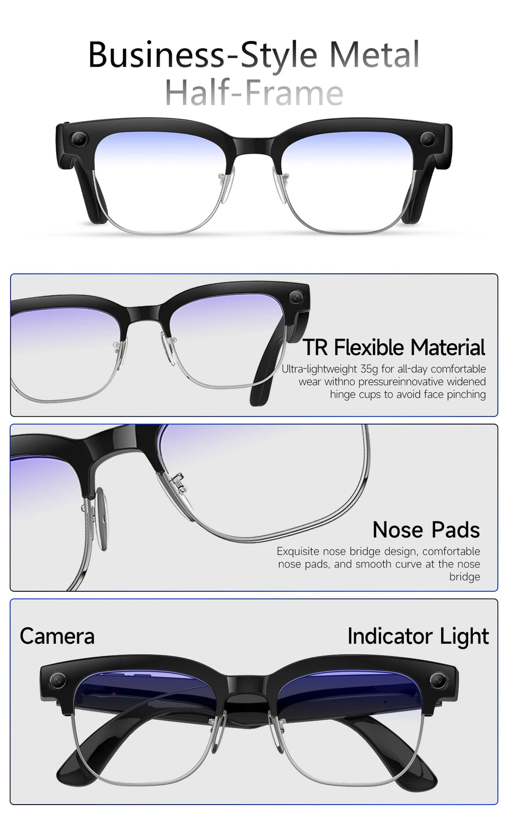 Vabena 2026 Smart Camera Glasses for Men - 800W, AI, Video & Translation