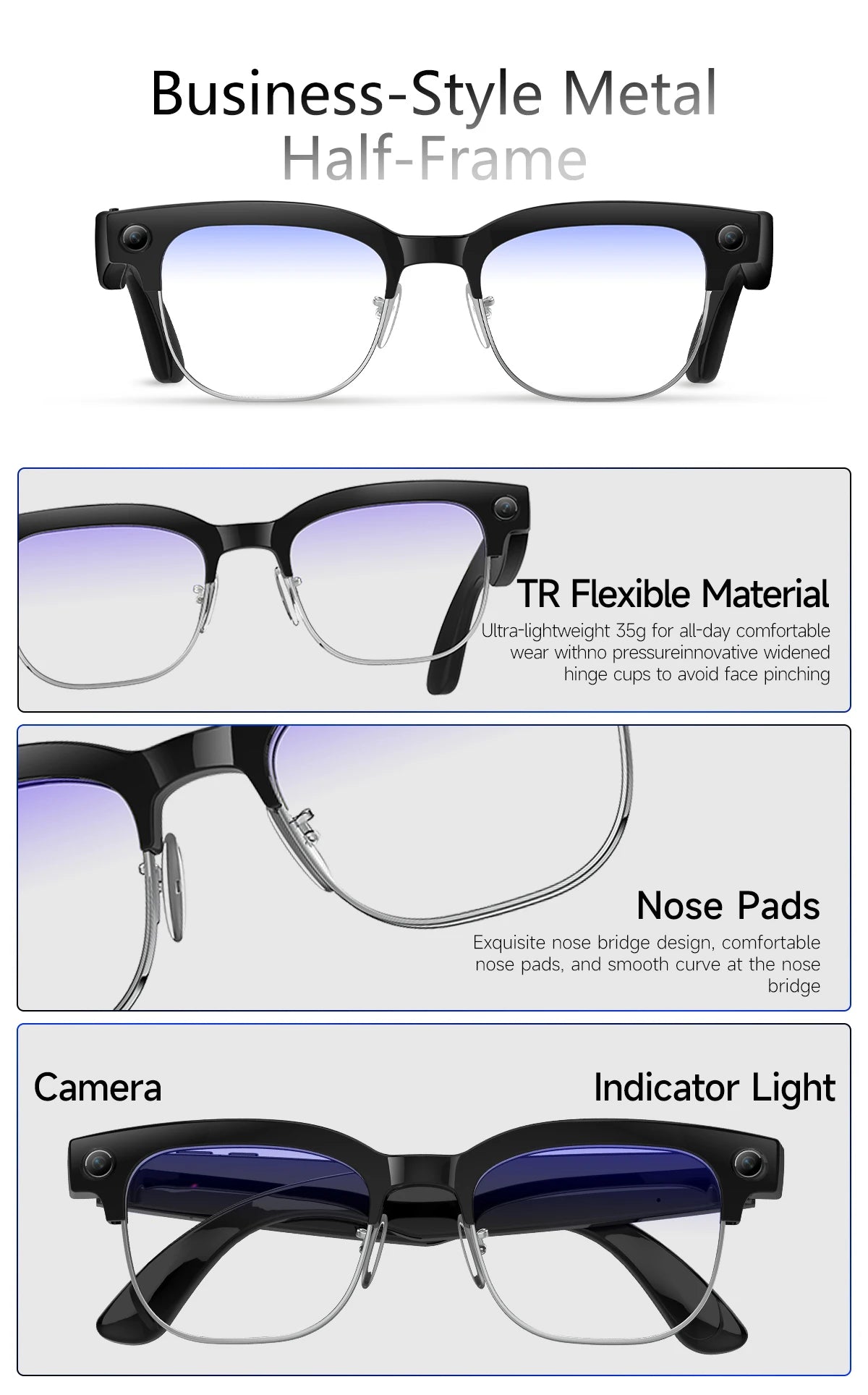 Vabena 2026 Smart Camera Glasses for Men - 800W, AI, Video & Translation