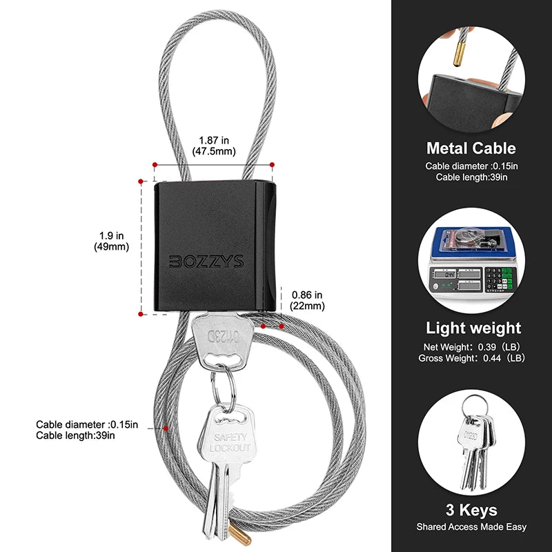 BOZZYS Adjustable Cable Lockout Padlock - Industrial Safety Lock