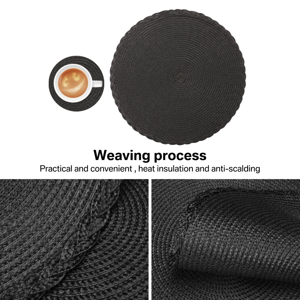Elegant Round Braided Placemats - Set of 6 Table Mats & Coasters