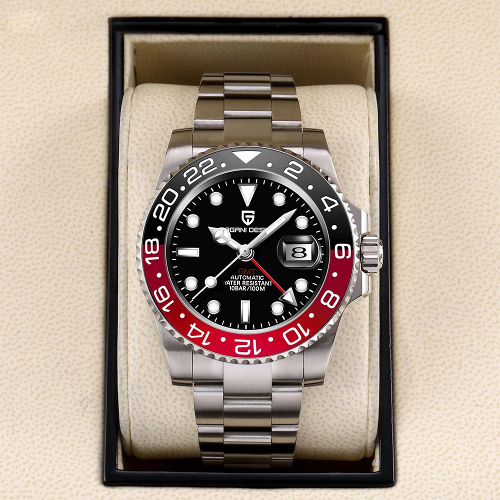 PAGANI DESIGN PD-1662 Luxury GMT Mechanical Watch - Sapphire, Steel, 100M Waterproof
