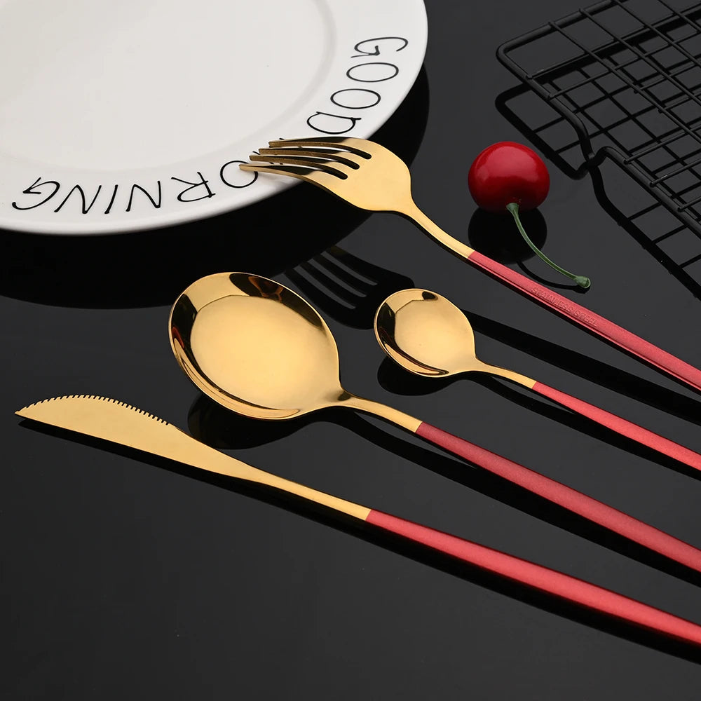 Vabena 30-Piece Black Gold Stainless Steel Dinnerware Set