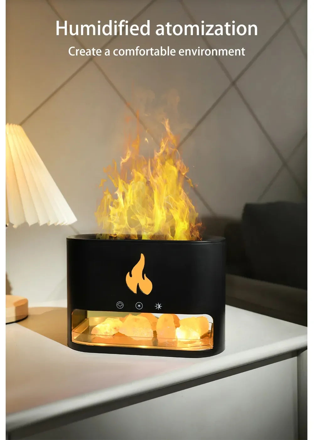 7-Color Flame Volcano Diffuser & Humidifier | Crystal Salt Lamp Fire Effect