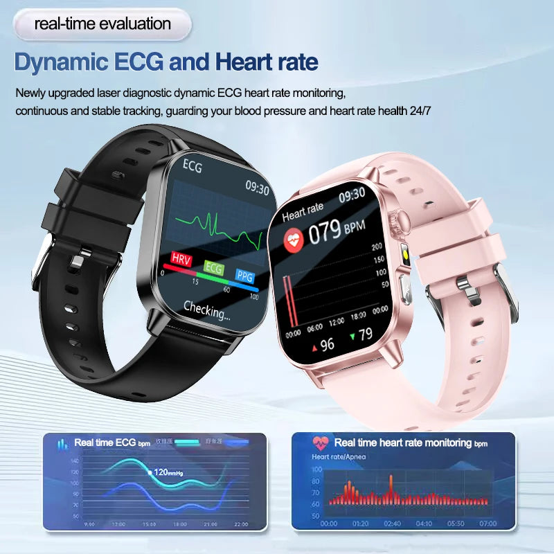 Vabena Men's ECG Smartwatch: Accurate Health Diagnosis with Blood Pressure, Oxygen, Fat, Uric Acid & Temp Monitoring