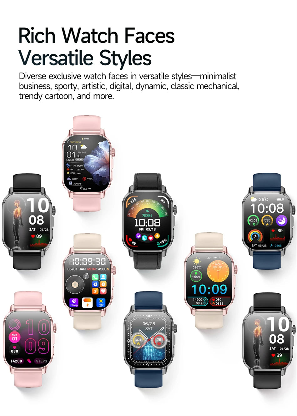 Vabena Men's ECG Smartwatch: Accurate Health Diagnosis with Blood Pressure, Oxygen, Fat, Uric Acid & Temp Monitoring