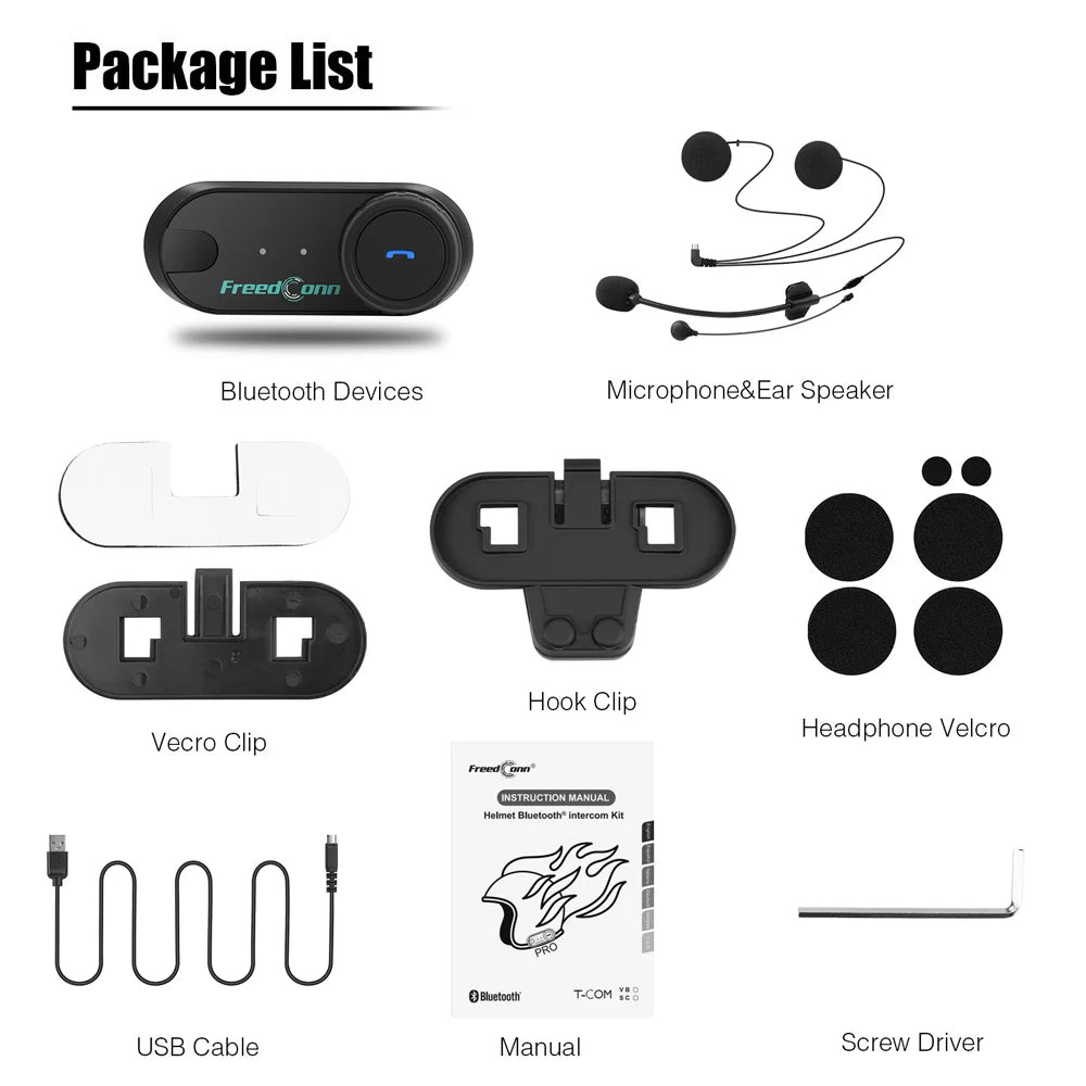Freedconn T-Com VB Bluetooth Intercom | 6-Rider Motorcycle Headset & FM