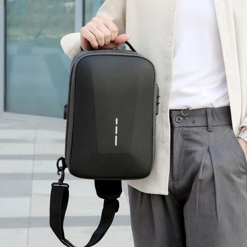 Men's Anti-theft Crossbody Bag with USB Charging Port & Combination Lock for Business & Travel