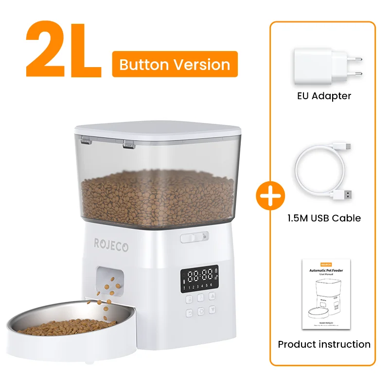 ROJECO Automatic Pet Feeder - Button Version Auto Cat & Dog Food Dispenser