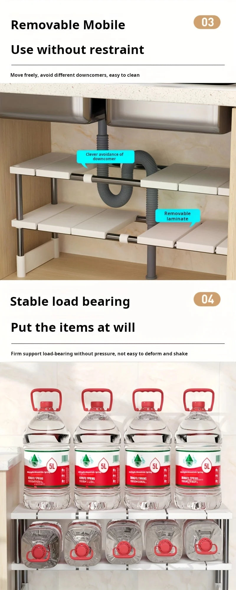 Adjustable Under Sink Storage Rack | Expandable Kitchen & Bathroom Organizer