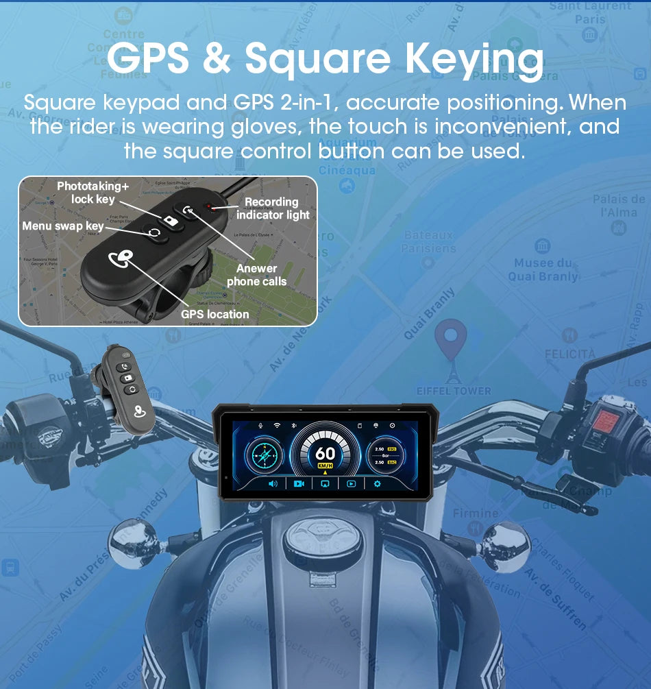 Jansite 8.1" 4K Motorcycle DVR Monitor with CarPlay & GPS