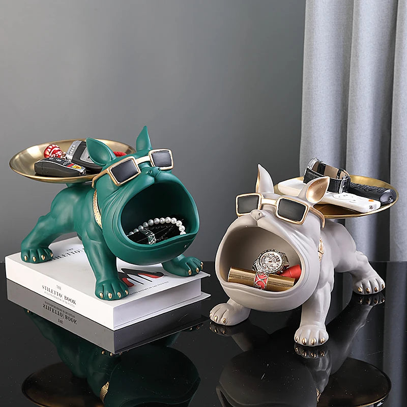 Bulldog Figurine Storage Box - 30cm Resin Dog Statue Home Decor