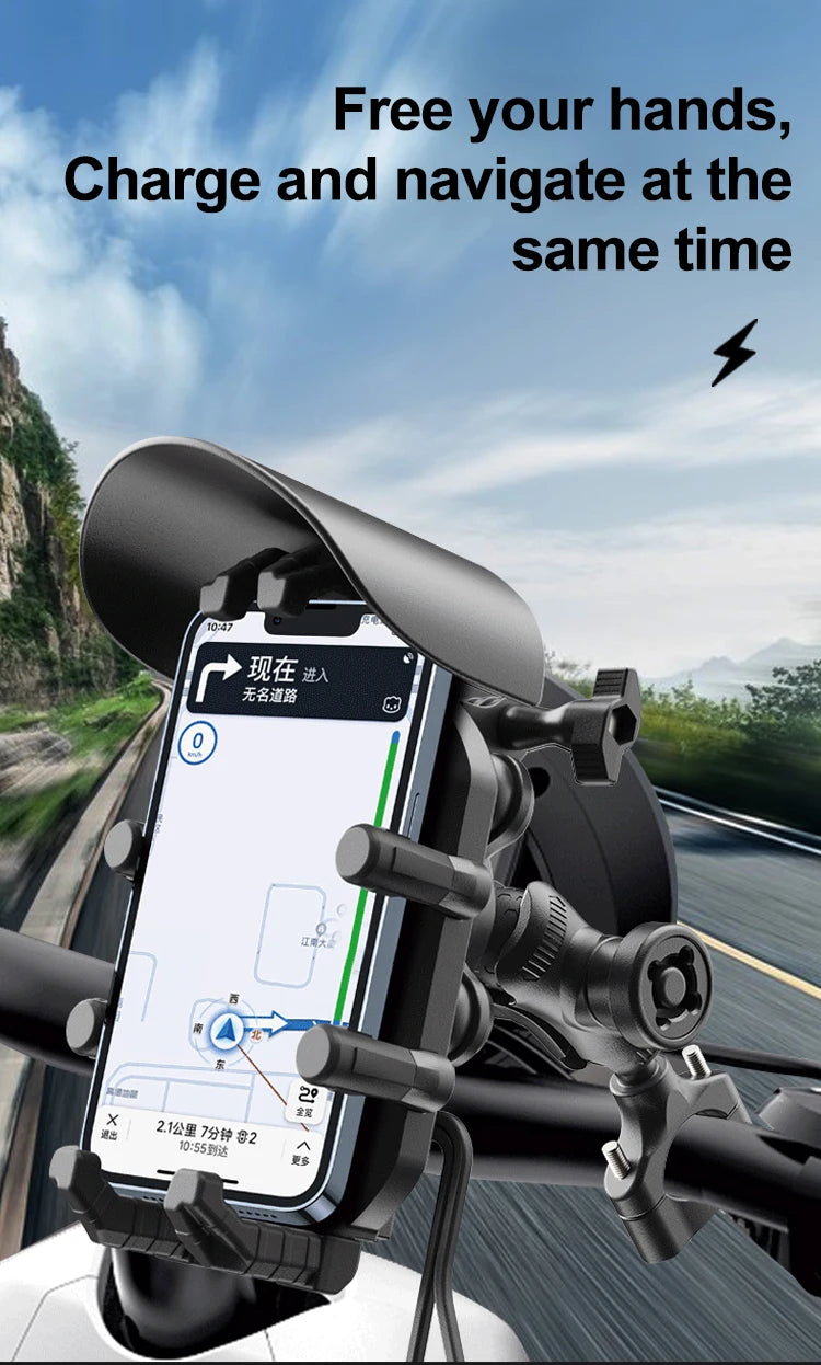 Motorcycle Phone Holder & Fast Charger - Wireless, USB, Type C | Shockproof Bike Mount