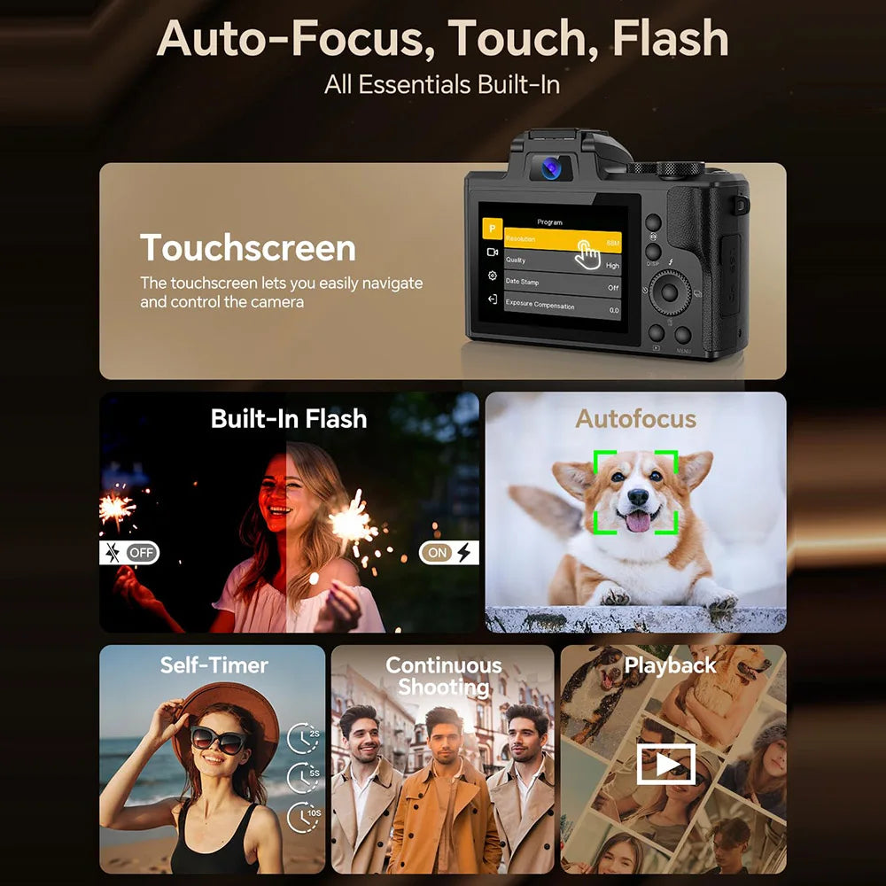 Vabena 8K 88MP Dual-Lens Vlogging Camera with Wi-Fi