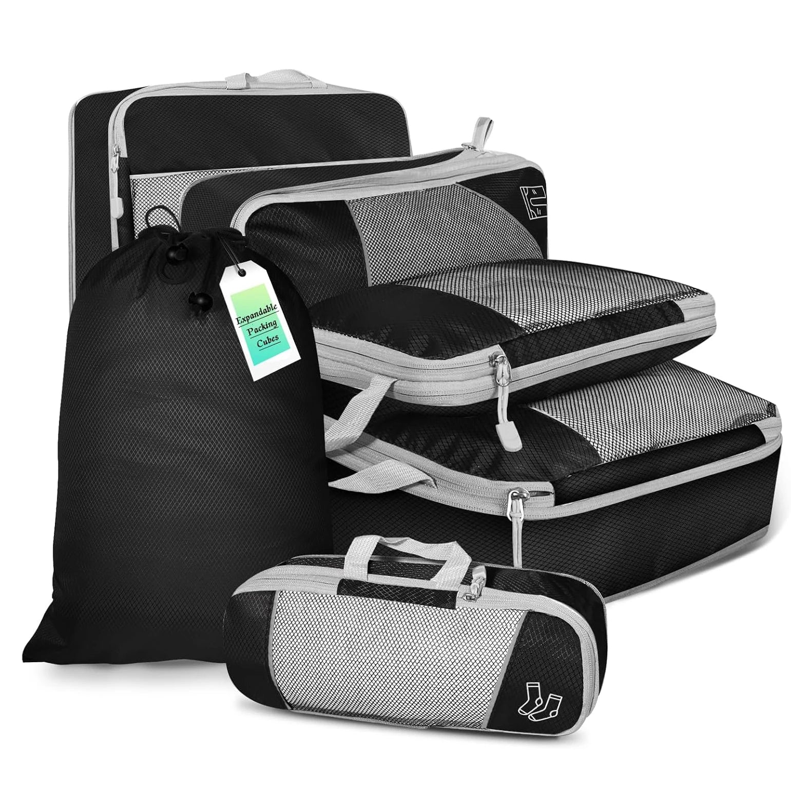 6PCS Travel Compression Packing Cube Set with Shoe Bag | Luggage Organizer