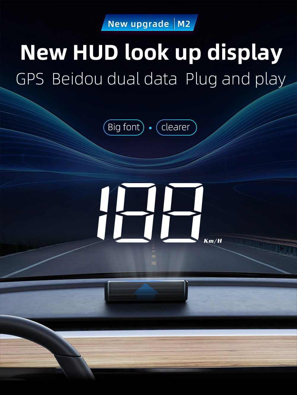 M2 HD Car HUD Windshield Projector | GPS Speedometer Display