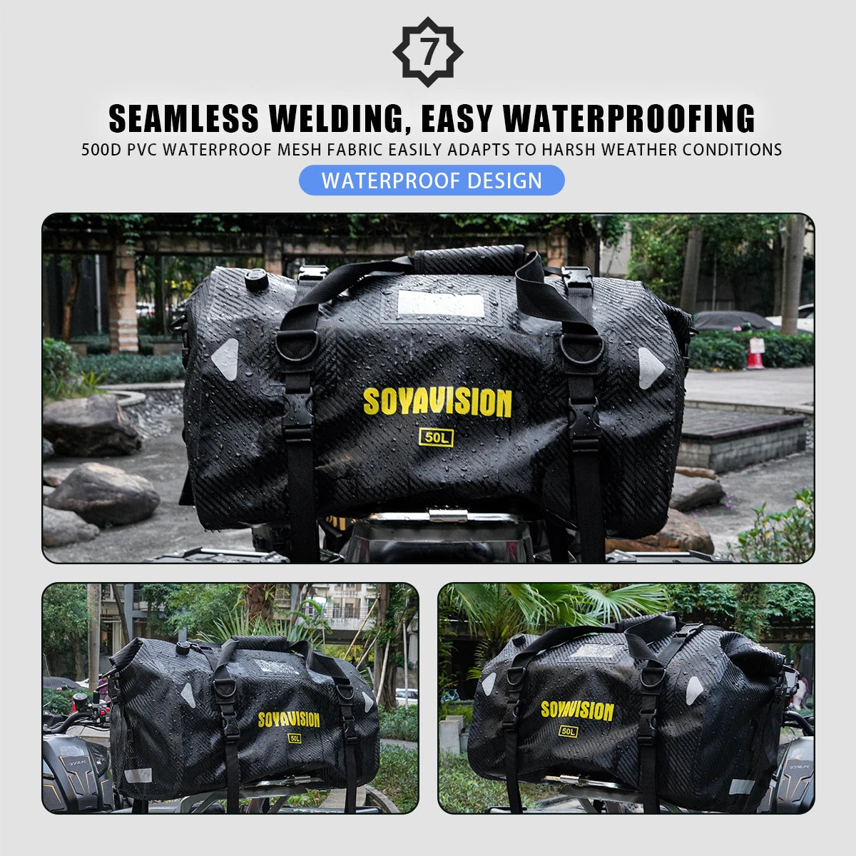 Waterproof Motorcycle Tail Bag | Dry Roll Luggage | 20L, 40L, 66L