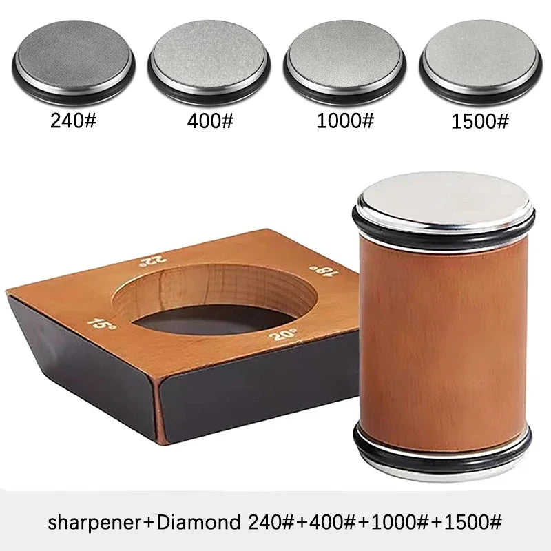Vabena Wooden 4-Angle Rolling Knife Sharpener Kit with Diamond Stones