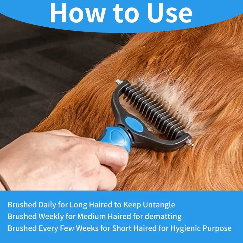 2in1 Pet Deshedding Brush & Knot Cutter - Stainless Steel Dog & Cat Grooming Tool