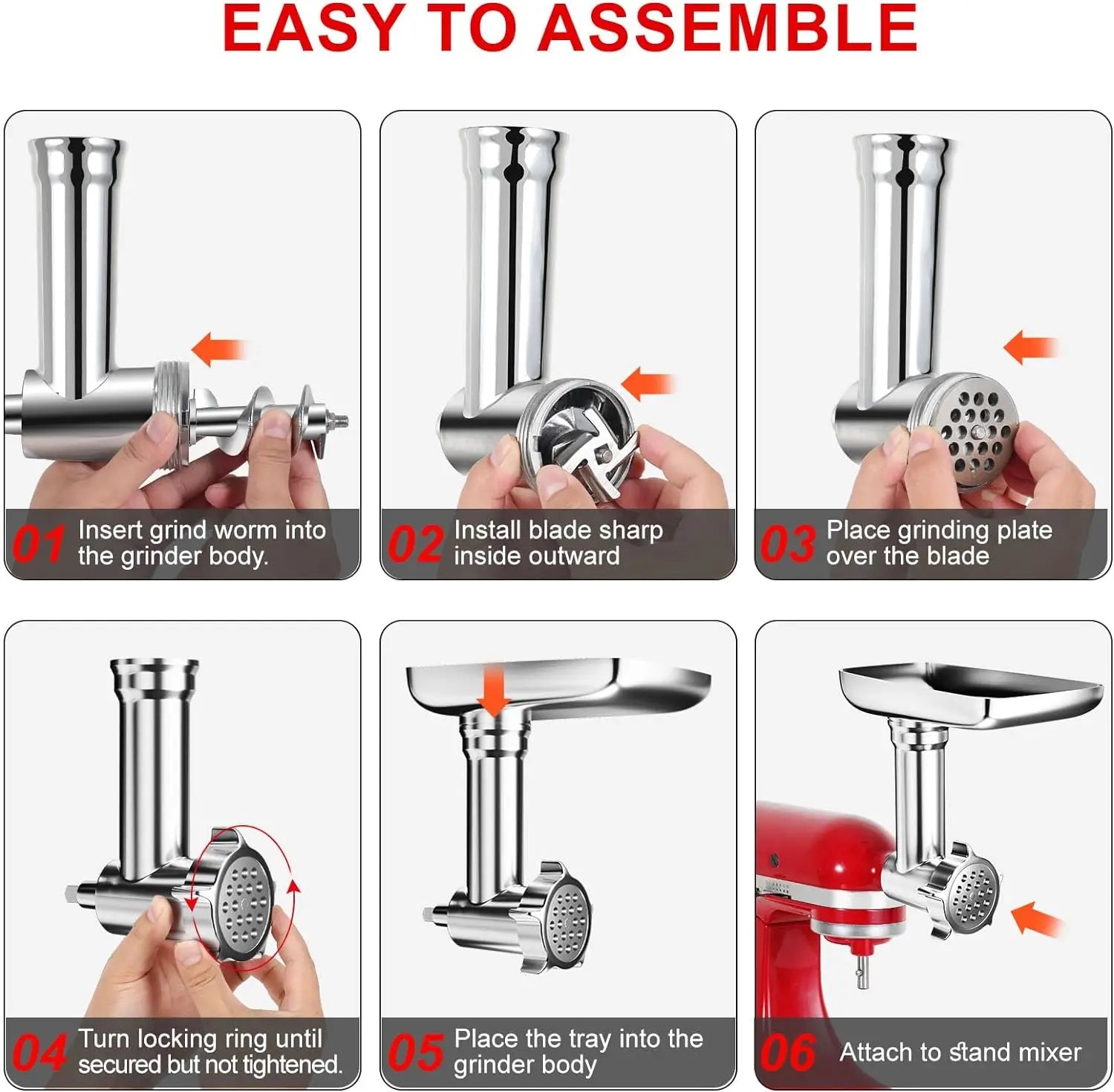 Vabena Metal Food Grinder & Sausage Stuffer for KitchenAid & Cuisinart Mixers