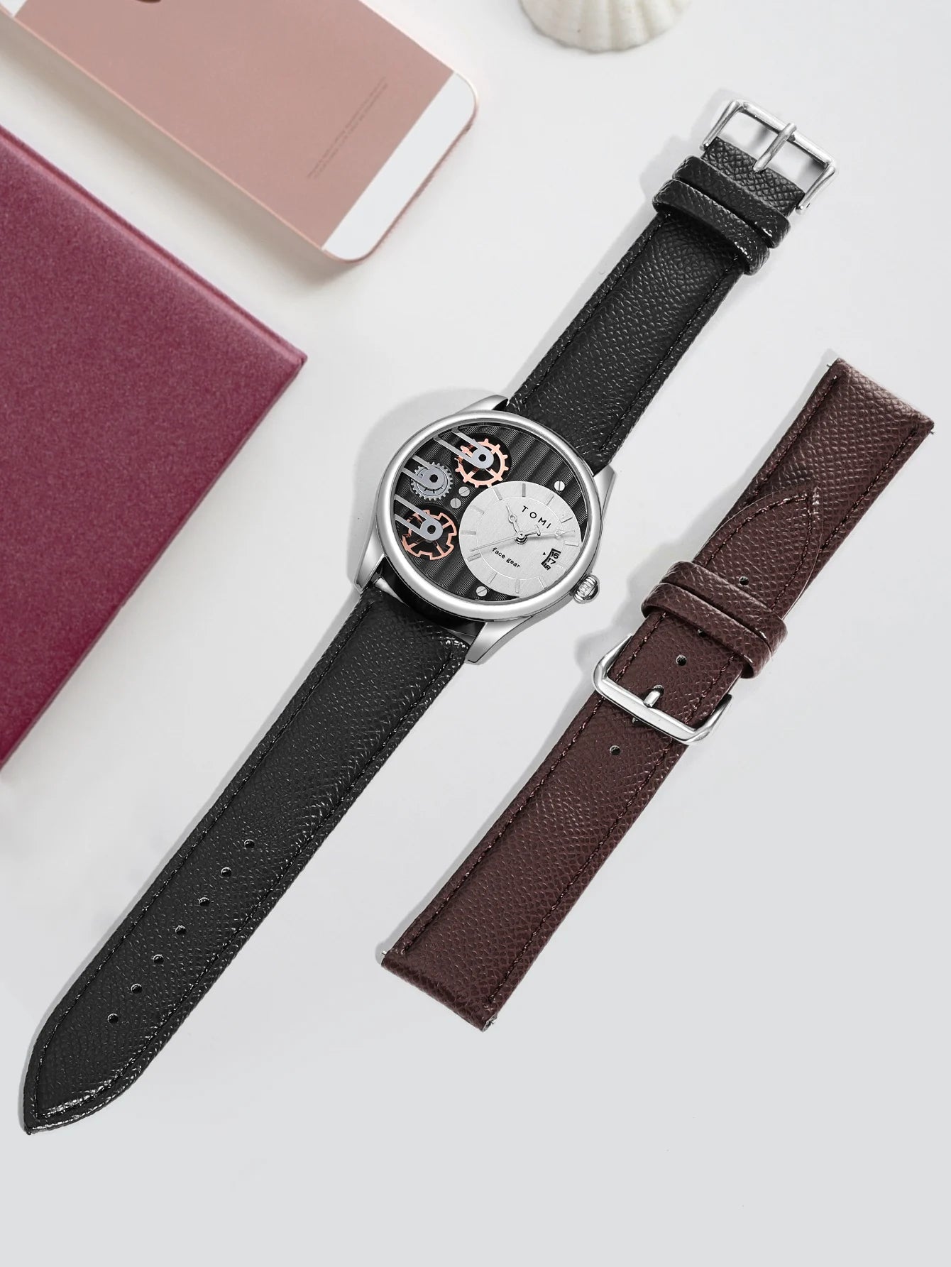 TOMI Men's Luxury Quartz Watch Gift Set - Detachable Strap